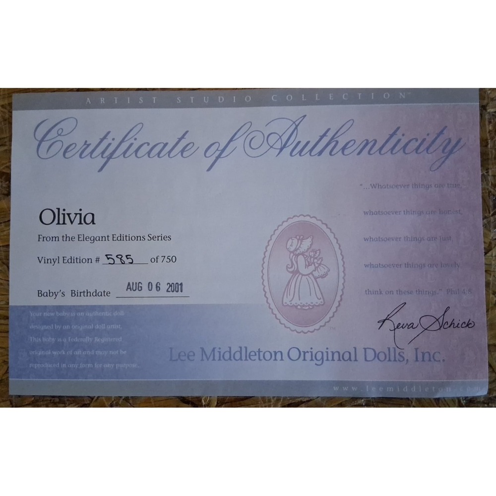 LEE MIDDLETON "Olivia" Elegant Edition Series WITH COA By Reva Schick New In Box - Picture 12 of 16
